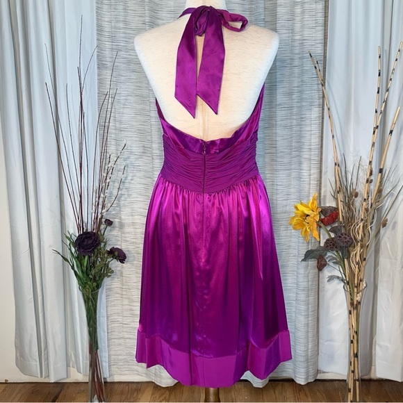 Adrianna Papell solid purple flowing halter evening party dress. - Picture 8 of 16